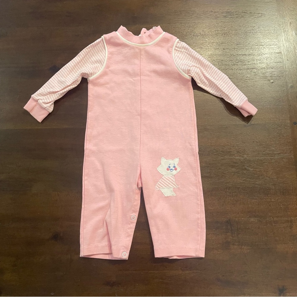 Vintage Tickled Pink one piece 18 months girls‎ pink outfit with cat
